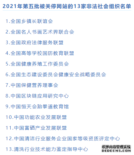 巩固线上线下治理闭环13家非法社会组织网站被依法关停！