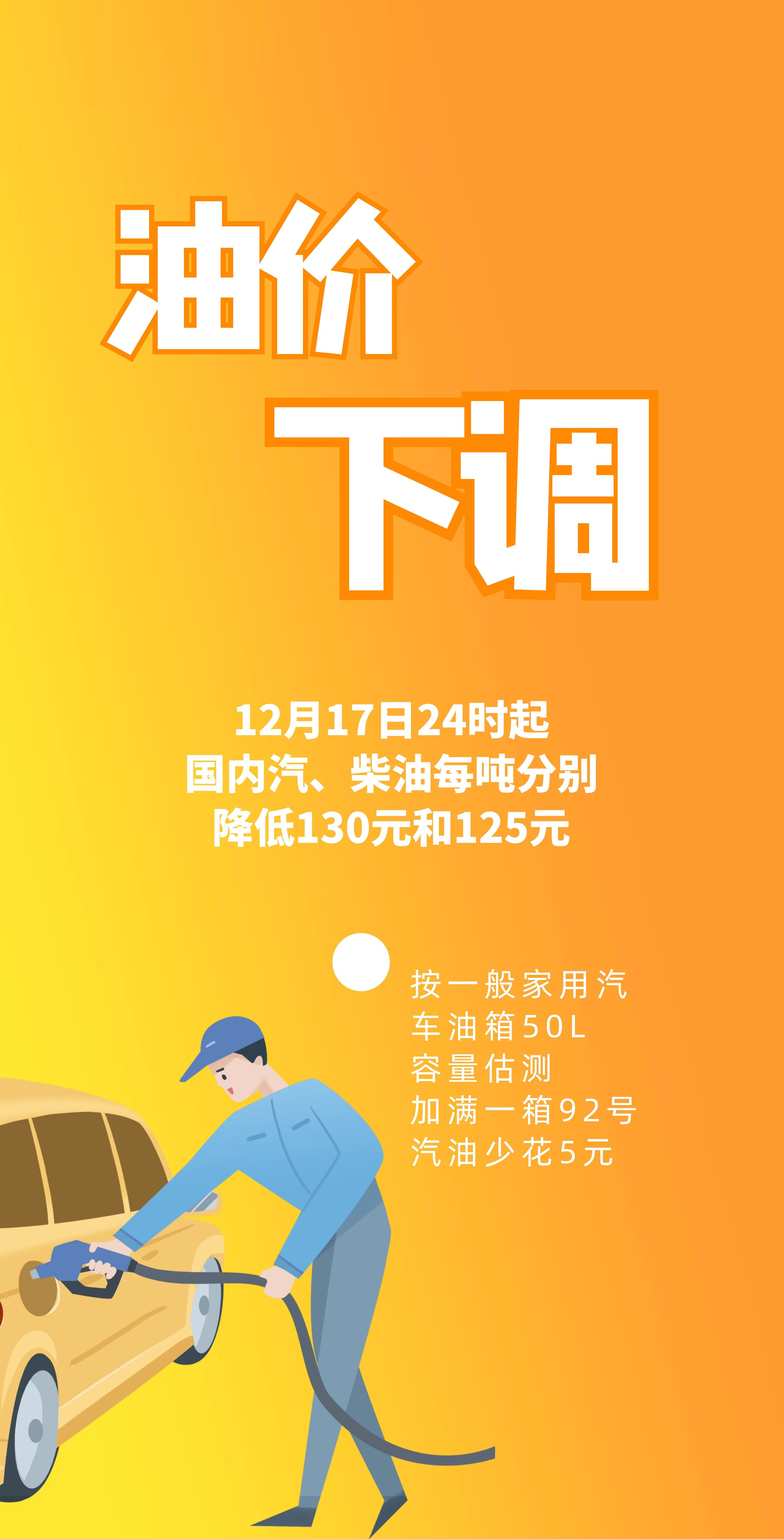 今夜油价继续下调！加满一箱少花5元