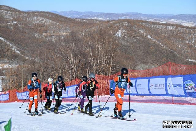 2月1日，第十四届全国冬季运动会滑雪登山公开组混合接力比赛在内蒙古呼伦贝尔市扎兰屯金龙山滑雪场举行。新华社记者 贝赫 摄