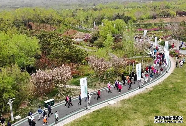 4月27日，登山爱好者在浮山森林公园参加登山健身活动（无人机照片）。新华社记者 李紫恒摄