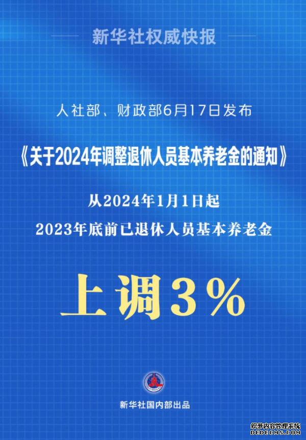 2024年退休人员基本养老金上调3%