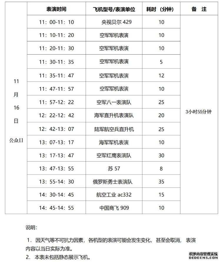 第十五届中国航展飞行表演时刻表 2024年珠海航展日期时间表