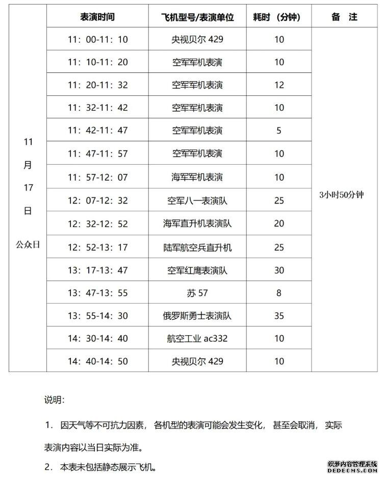 第十五届中国航展飞行表演时刻表 2024年珠海航展日期时间表