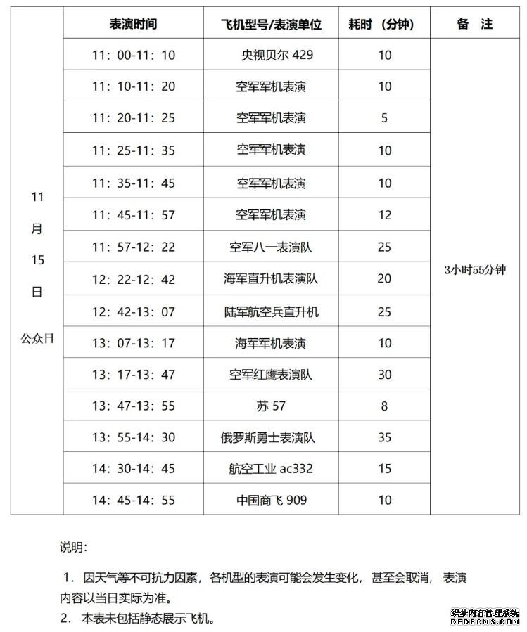 第十五届中国航展飞行表演时刻表 2024年珠海航展日期时间表