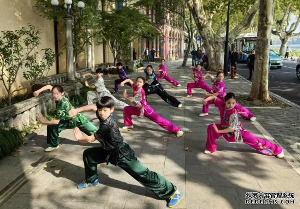 杭州市陈经纶体校武术队学生们展示中华武术。 人民网记者 杨磊摄