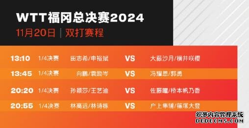 WTT福冈总决赛赛程直播时间表（11月20日） 今天中国乒乓球队赛程对阵名单